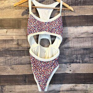 Aerie Multicolor Floral Cutout One Piece Swimsuit S Swim Beach Vacation Summer